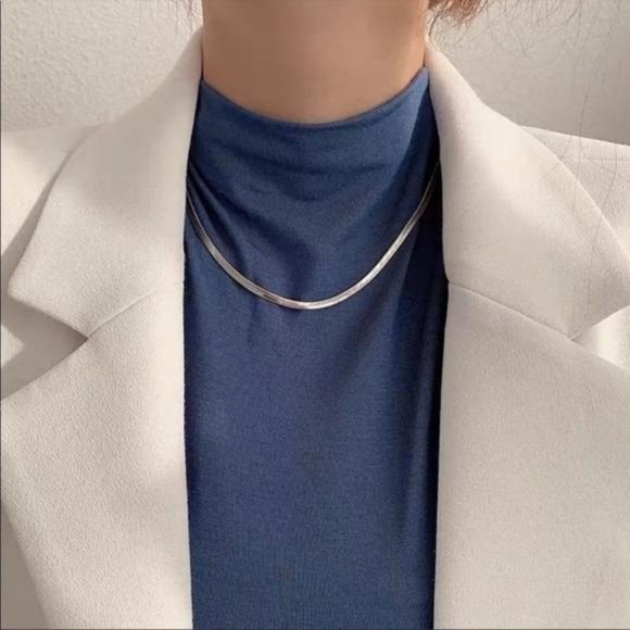 NEW 925 STERLING SILVER HERRINGBONE FLAT NECKLACE, NICE NECKLACE, CUTE NECKLACE - Picture 3 of 6